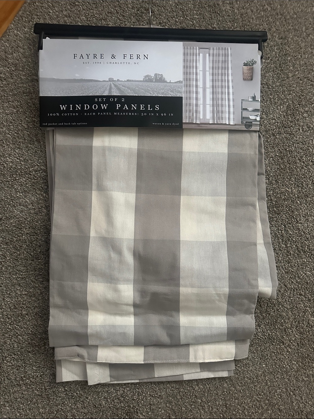 Gray and Cream Buffalo Check Window Panels - Set of 2